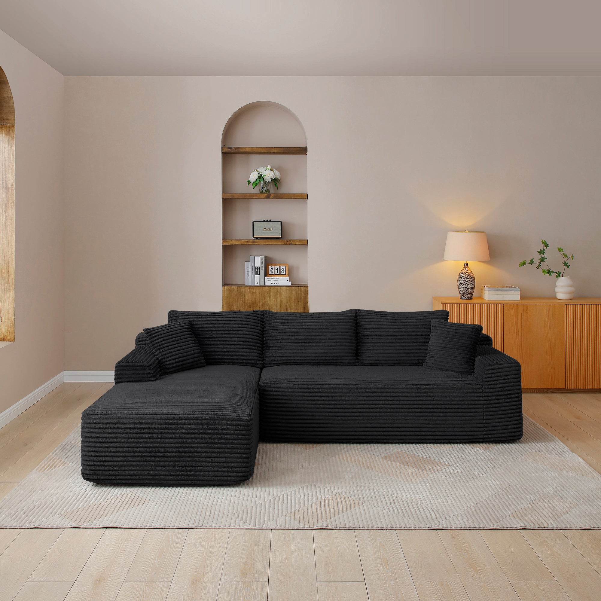 105'' Modular Sectional Sofa, Cloud Sectional Couch with Deep Seat, Modern Modular L-Shape Sofa Couch with Chaise,Upholstered Couches for Living Room Bedroom,No Assembly, (BLACK)