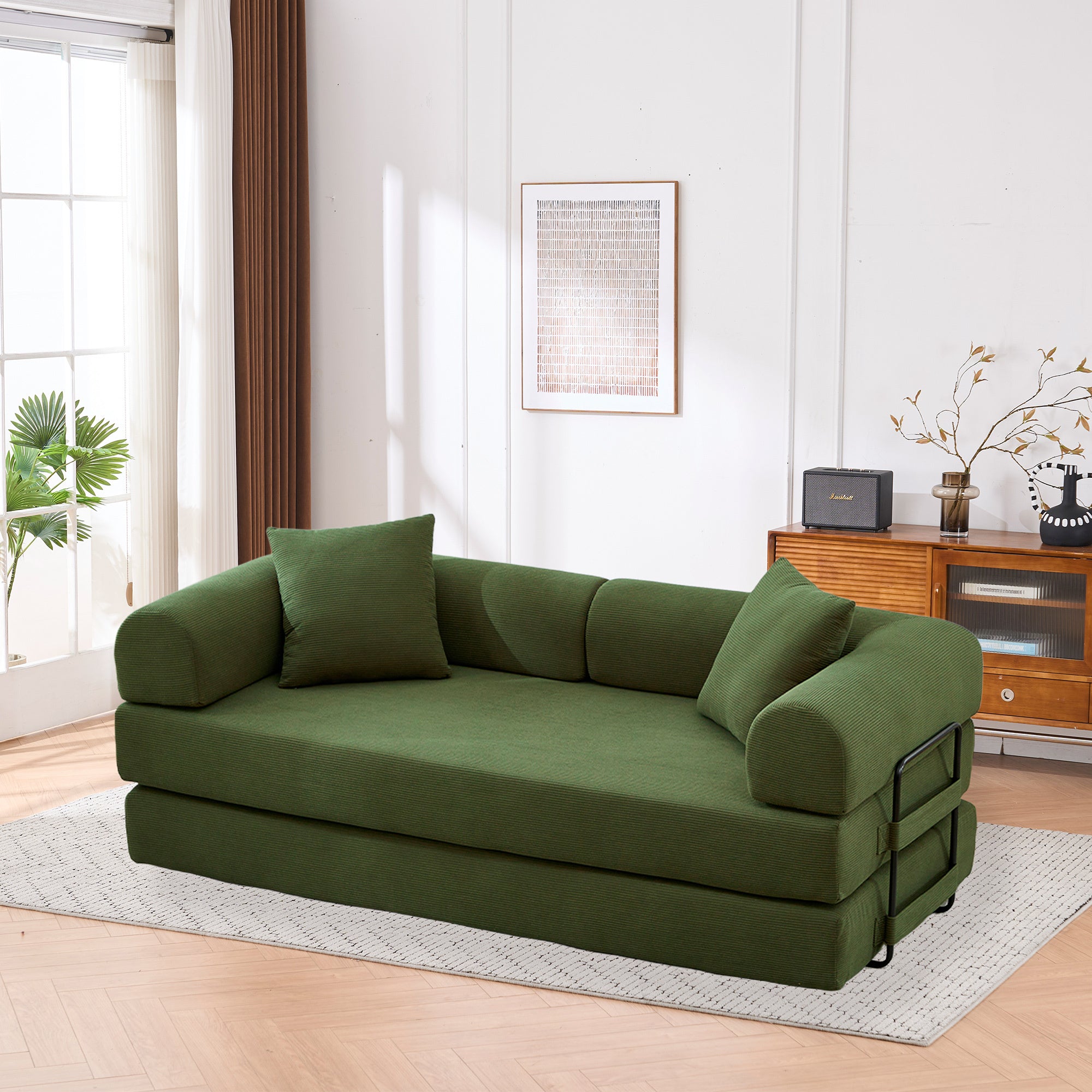 Folding Sofa Bed, 63' Convertible Couch Bed with 2 Pillows, Fold Out Couch, Foam Spring Floor Mattress, Futon Couch for Living Room, Office, Apartment Main image
