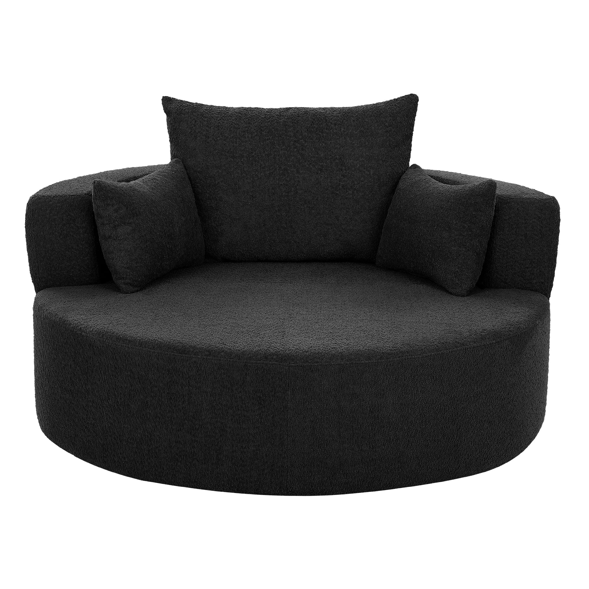 360° Swivel Accent Barrel Chair with Removable Pillows, Black Chenille, 56.3x56.3x36.5 inches Main image