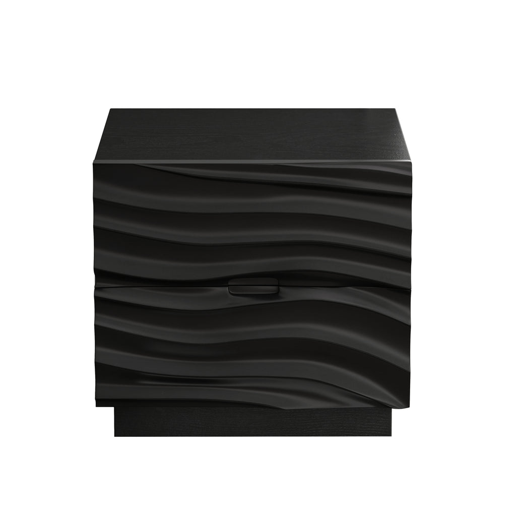 Modern Solid Wood Nightstands Set of 2, Bedside Table with 2 Drawers, No Handles, Sofa End Table for Living Room & Bedrooms, Black