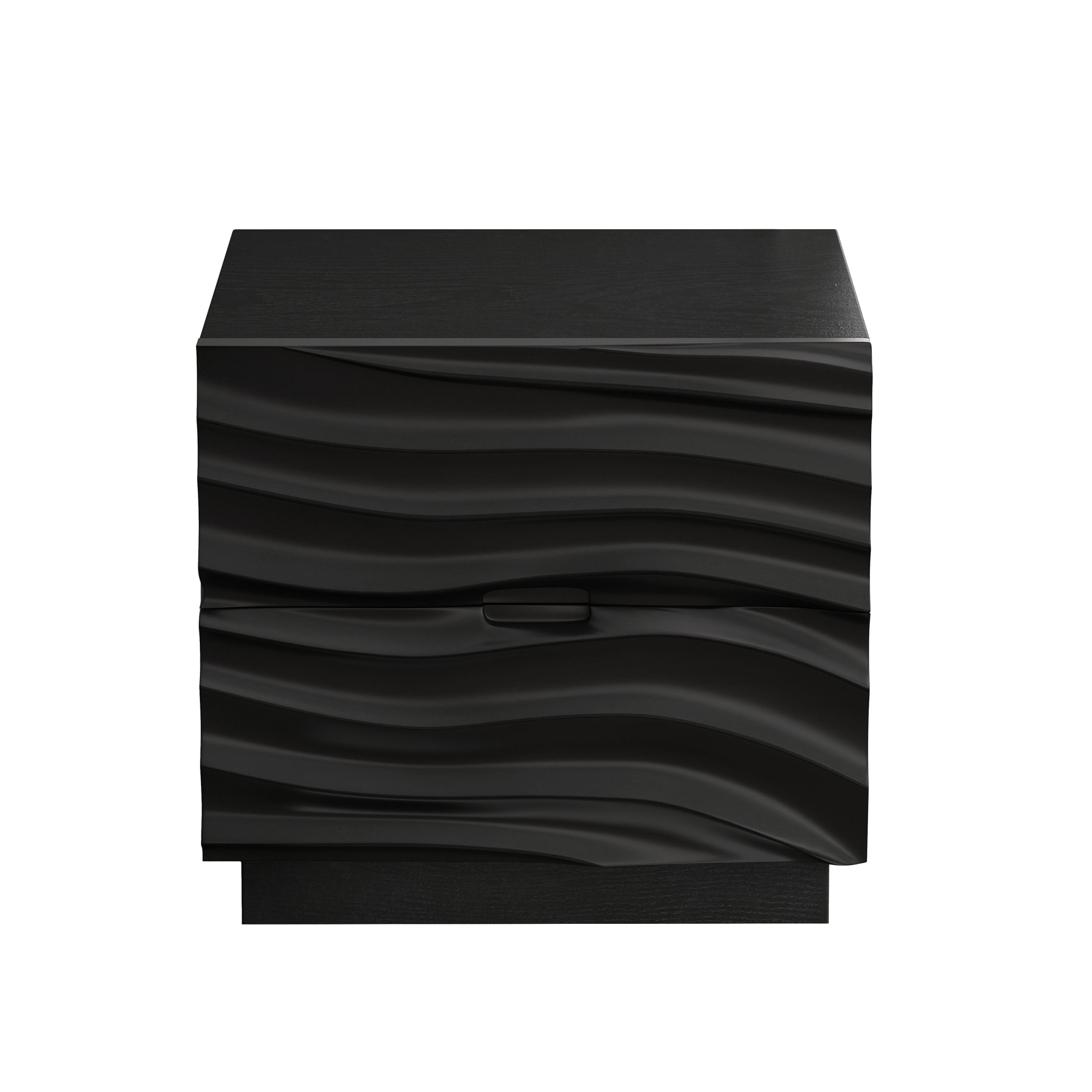 Modern Solid Wood Nightstands Set of 2, Bedside Table with 2 Drawers, No Handles, Sofa End Table for Living Room & Bedrooms, Black