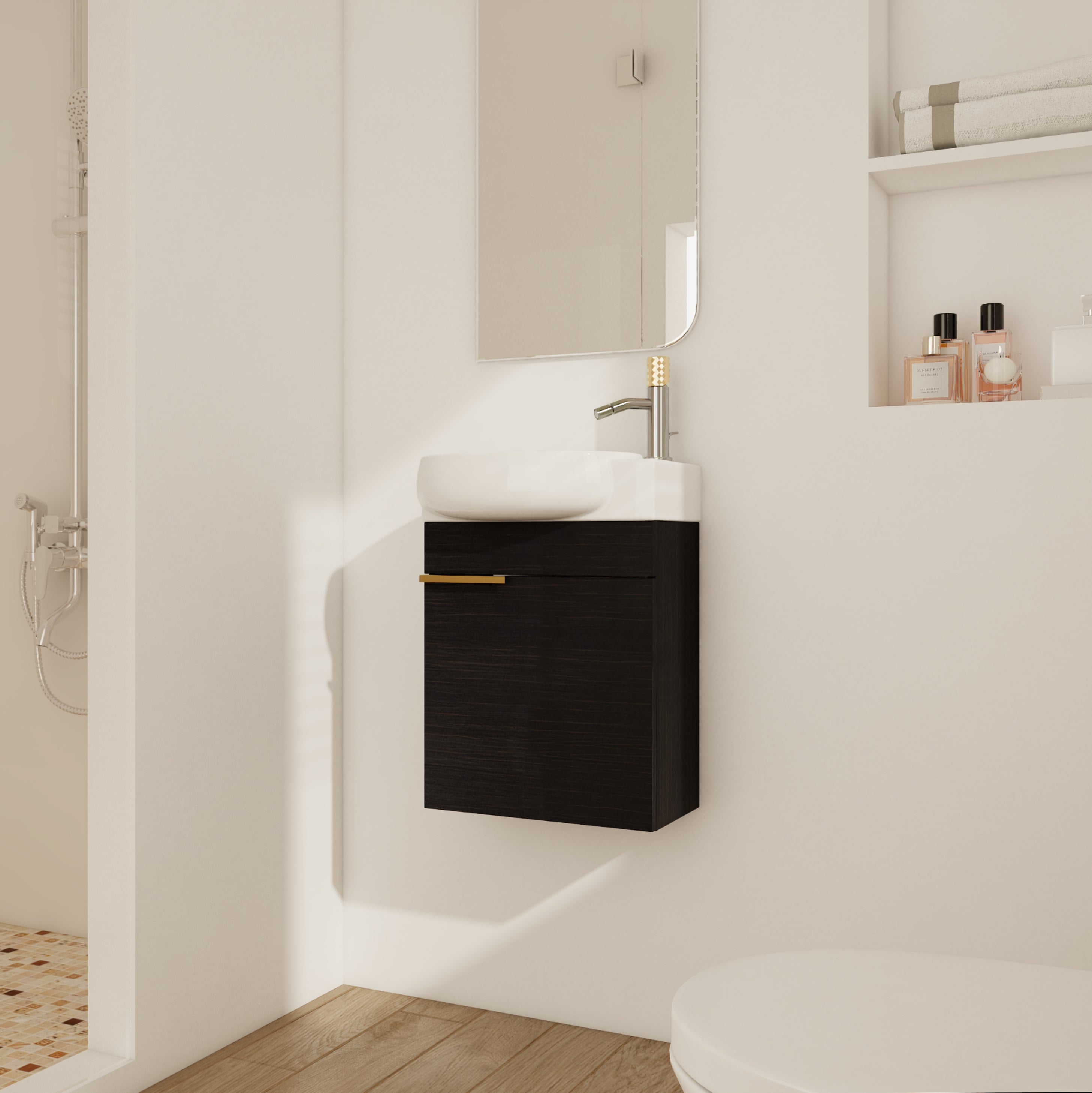 Soft Close Doors Bathroom Vanity With Sink,16 Inch  For Small Bathroom Main image
