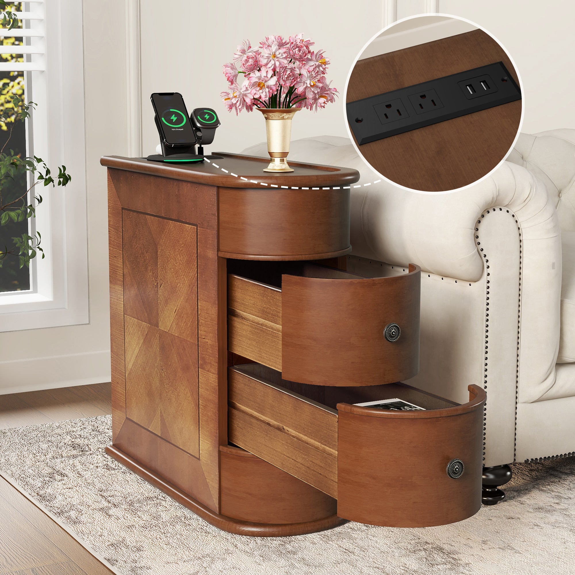 End Table with Charging Station,Sofa Side Table with Drawers, No Assembly Required(Expect Arrival Date 2025/4/16) Main image