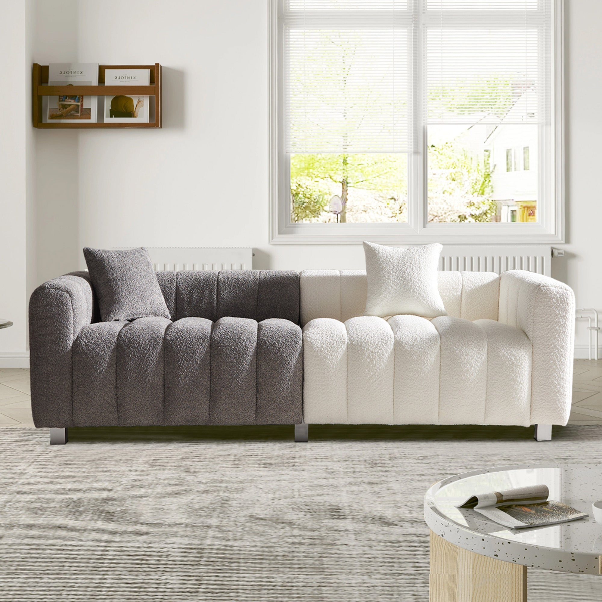 83.46'' Premium Velvet Sofa 3-Seater Loveseat, Modern Bubble Upholstered Couch with Metal Base Legs and 2 Pillows for Living Room, Bedroom. Main image