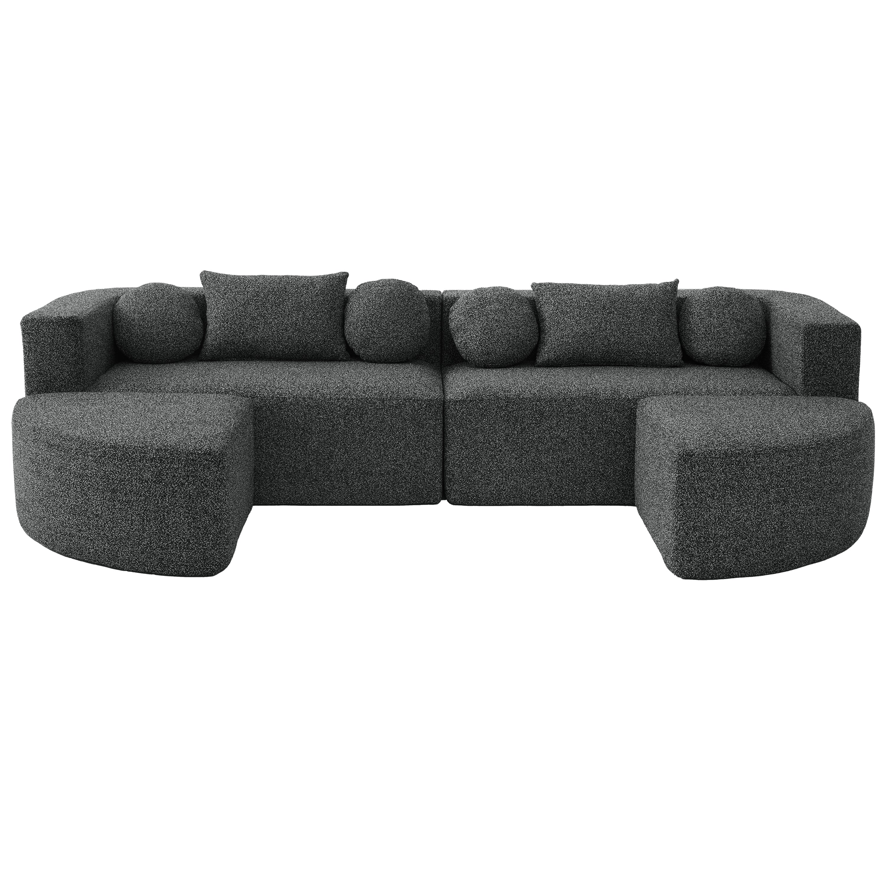 Boneless Couch Modular Sectional Sofa with Deep Seating, Curved Design, Black Boucle, 114.9' Main image