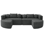 Boneless Couch Modular Sectional Sofa with Deep Seating, Curved Design, Black Boucle, 114.9'