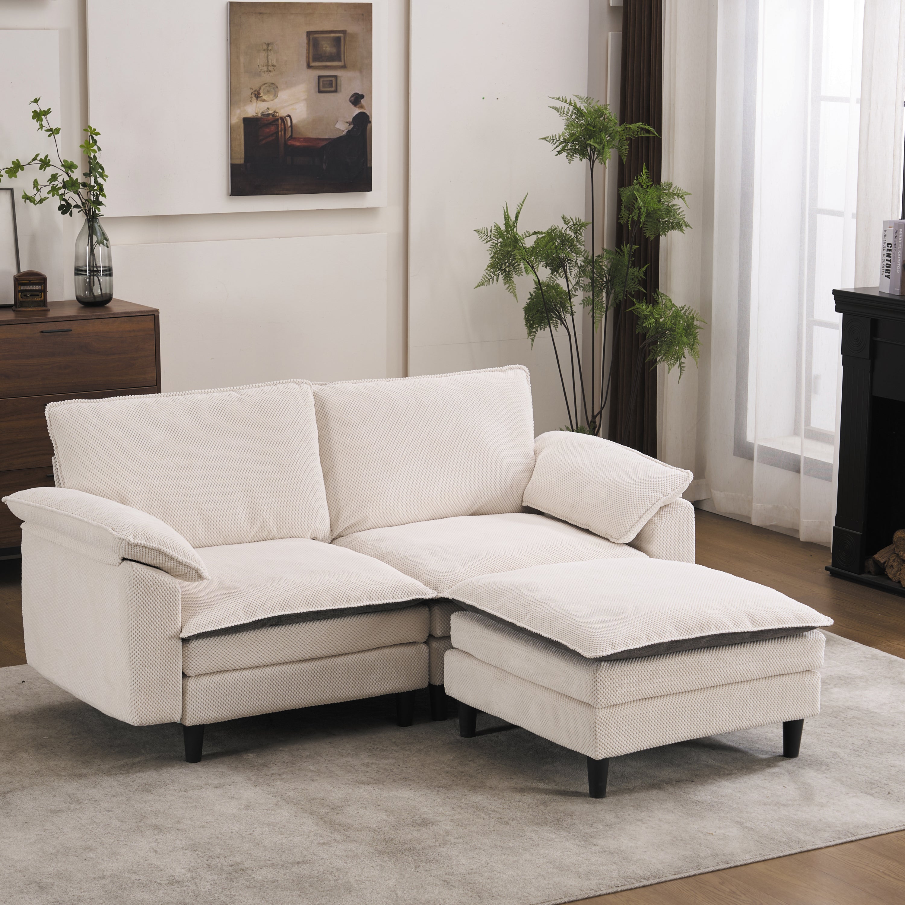 70.87' Black & White Two-Tone L Shaped Cloud Sofa, Modular Sectional with Ottoman, 2-Seat Chenille Deep Seat and Pillow – Perfect for Living Room, Bedroom, Apartment Main image