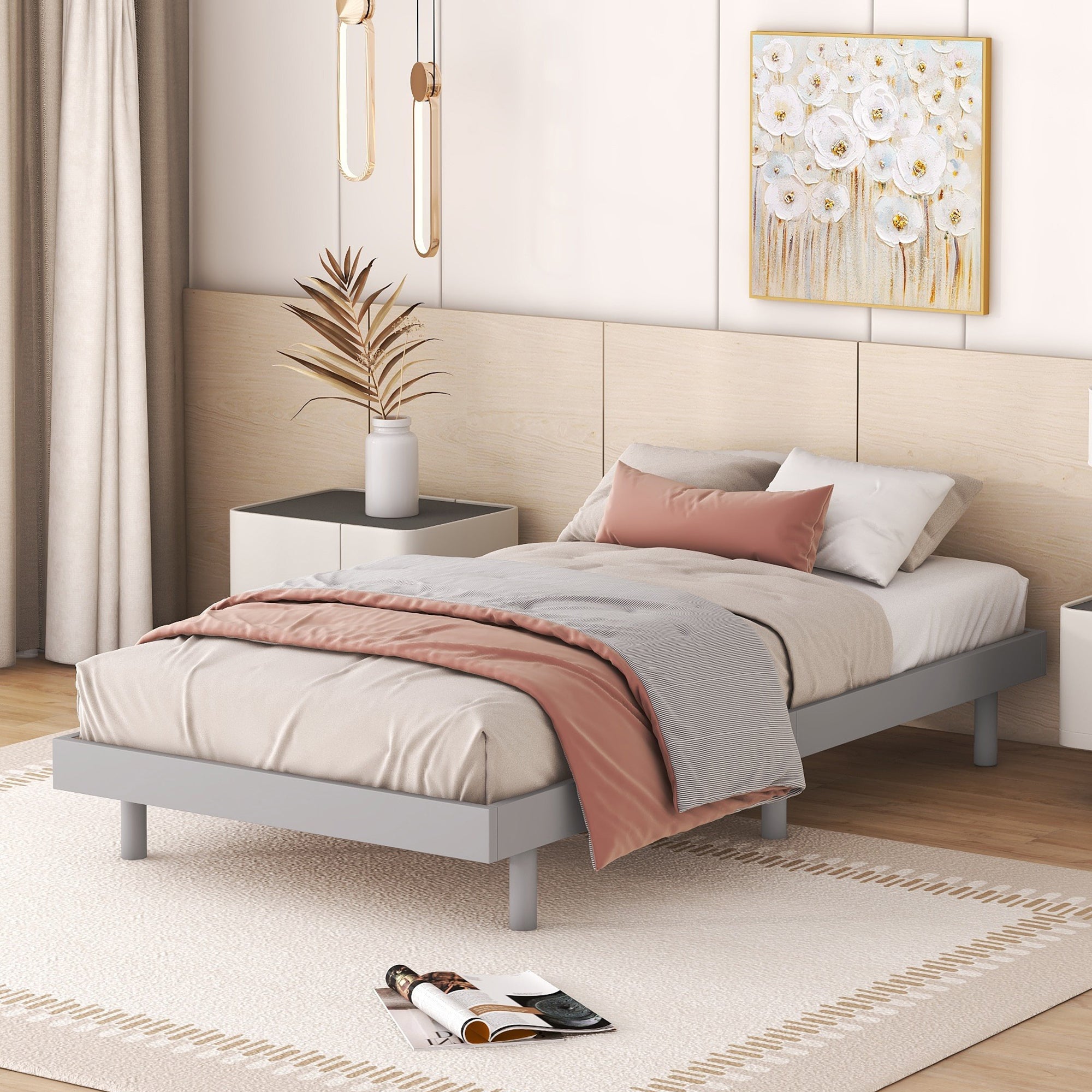 Modern Design Twin Size Floating Platform Bed Frame for Grey Color Main image