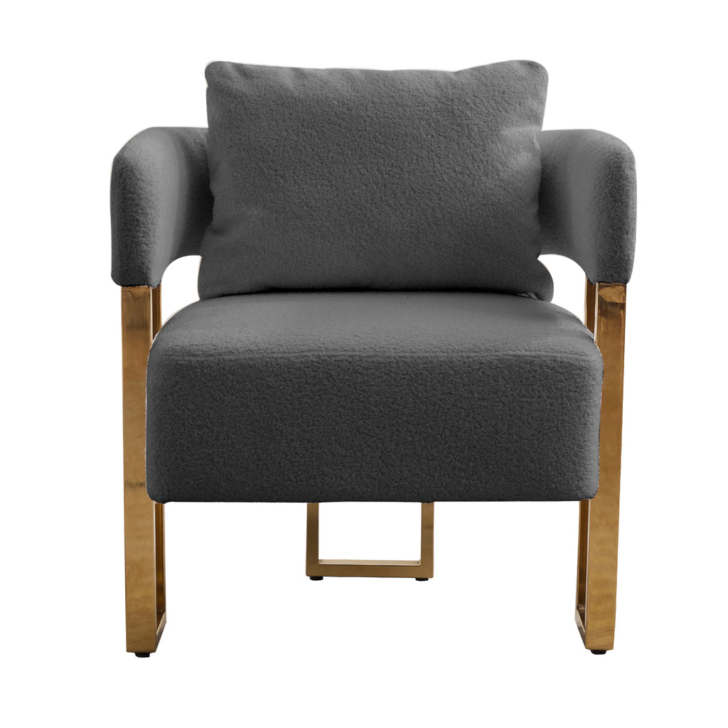 TS Modern Decorative Chair with Gold Metal Legs, Teddy Fleece Upholstered, No Wheels, Grey, 2PCS
