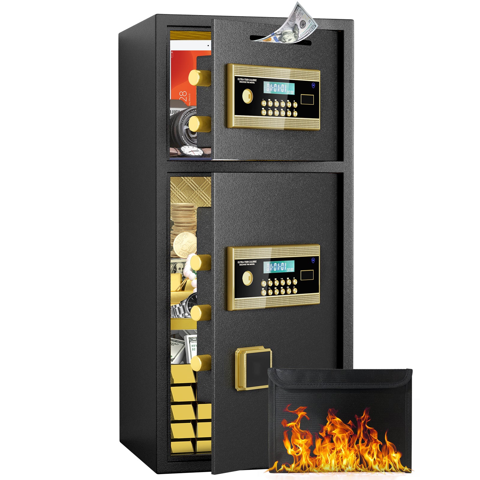 Black Double Door Digital Keypad Safe Cabinet, 15.74"L × 14.17"W × 33.46"H Secondary image