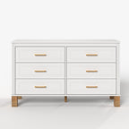Modern 6-Drawer White Dresser with Solid Wood Legs and Metal Handles, Heavy-Duty Storage Cabinet for Kids Bedroom or Living Area