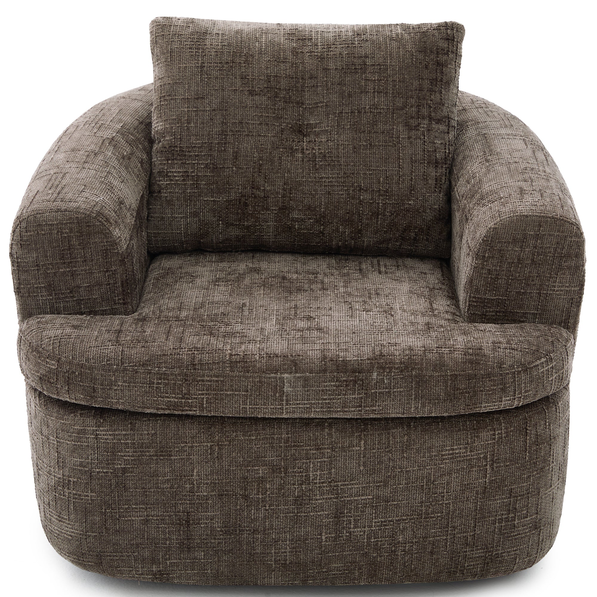 Modern Brown Swivel Barrel Chair with Dual-Layer Cushion for Living Room, Bedroom, Office, 36.6' Round Accent Chair with 360° Rotation and Iron Base Main image