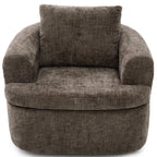 Modern Brown Swivel Barrel Chair with Dual-Layer Cushion for Living Room, Bedroom, Office, 36.6' Round Accent Chair with 360° Rotation and Iron Base