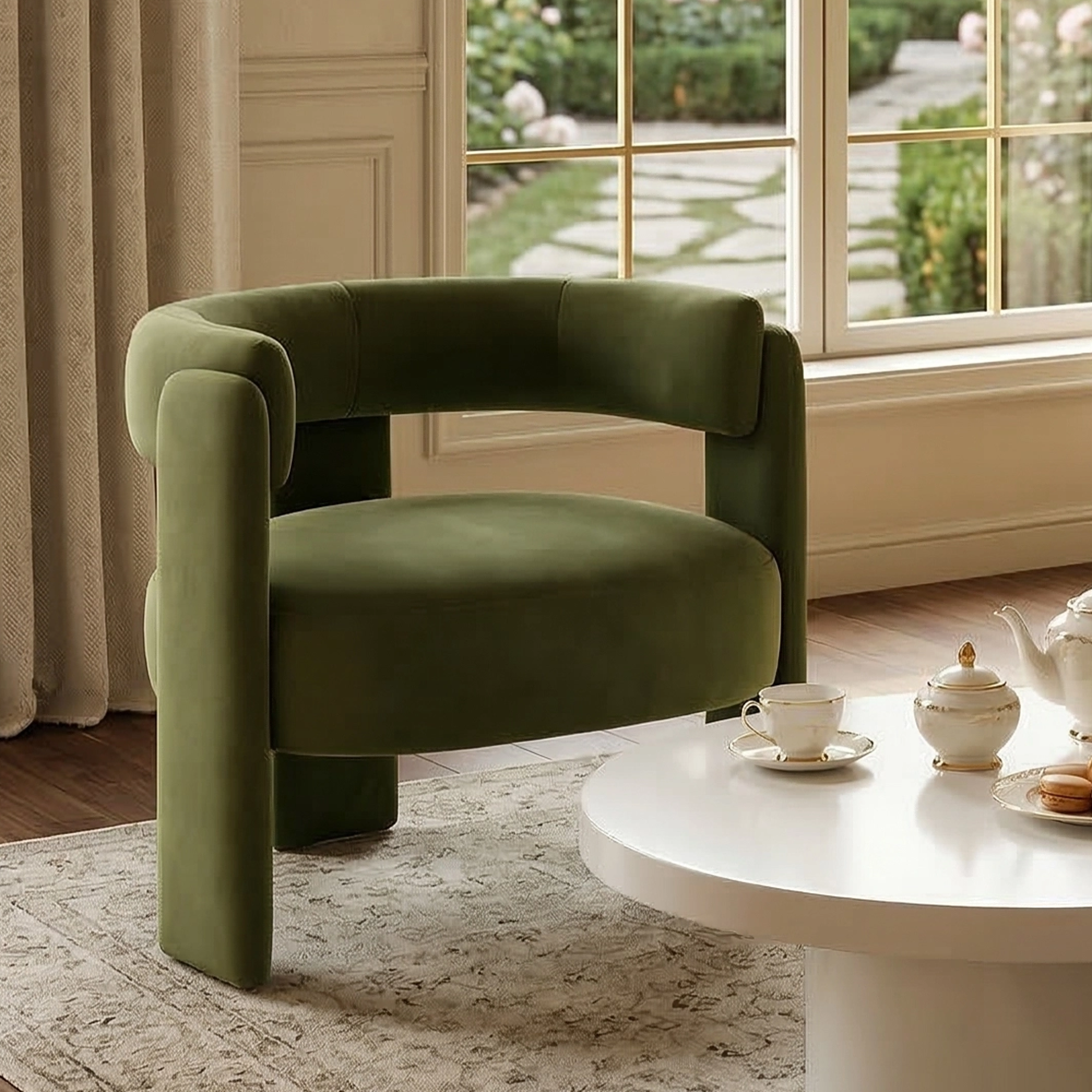 Accent Chair for Living Room, Velvet Comfy Single Sofa Chair Mid-Century Modern Armchair Wooden Legs for Bedroom Office Reading Main image