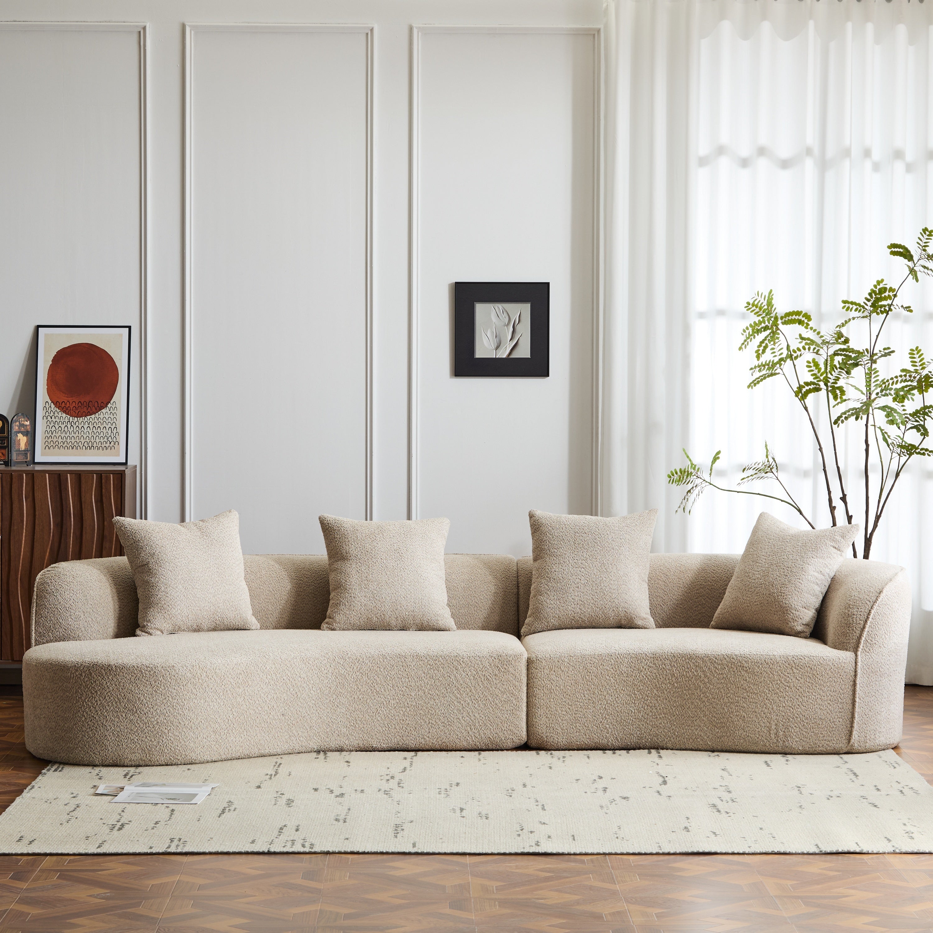 Elegant Curvy 126' Sectional Sofa with Full Foam and Boucle in Almond Secondary image