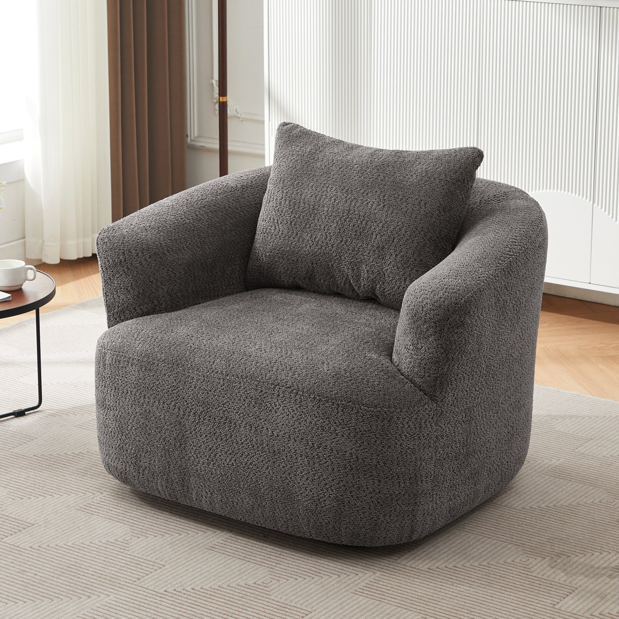 Chenille Upholstered 360° Swivel Barrel Sofa Chair with Throw Pillow, Grey, 38.2' Accent Chair for Living Room, Bedroom, Office and Hotel Secondary image