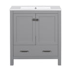 Transitional 30' Gray Bathroom Vanity with Single Sink, Solid Wood Frame, Soft Closing Storage