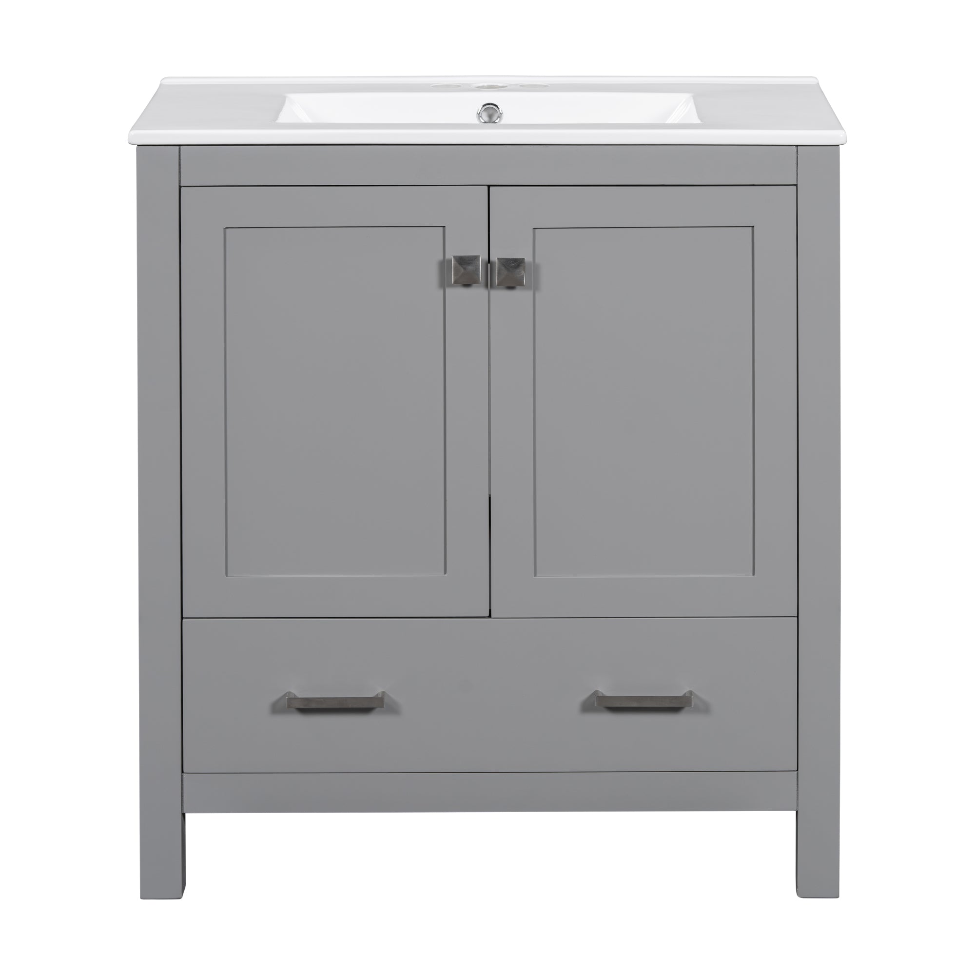 Transitional 30' Gray Bathroom Vanity with Single Sink, Solid Wood Frame, Soft Closing Storage