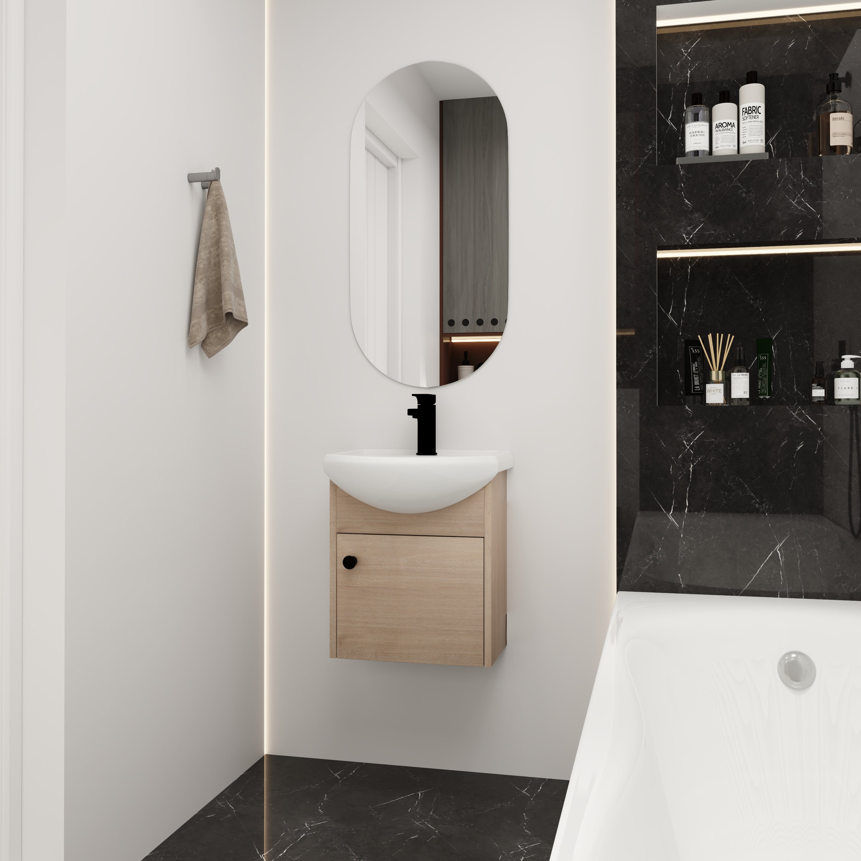 Small Size 18 Inch Bathroom Vanity With Ceramic Sink,Wall Mounting Design(KD-PACKING)-G-BVB02318PLO Secondary image