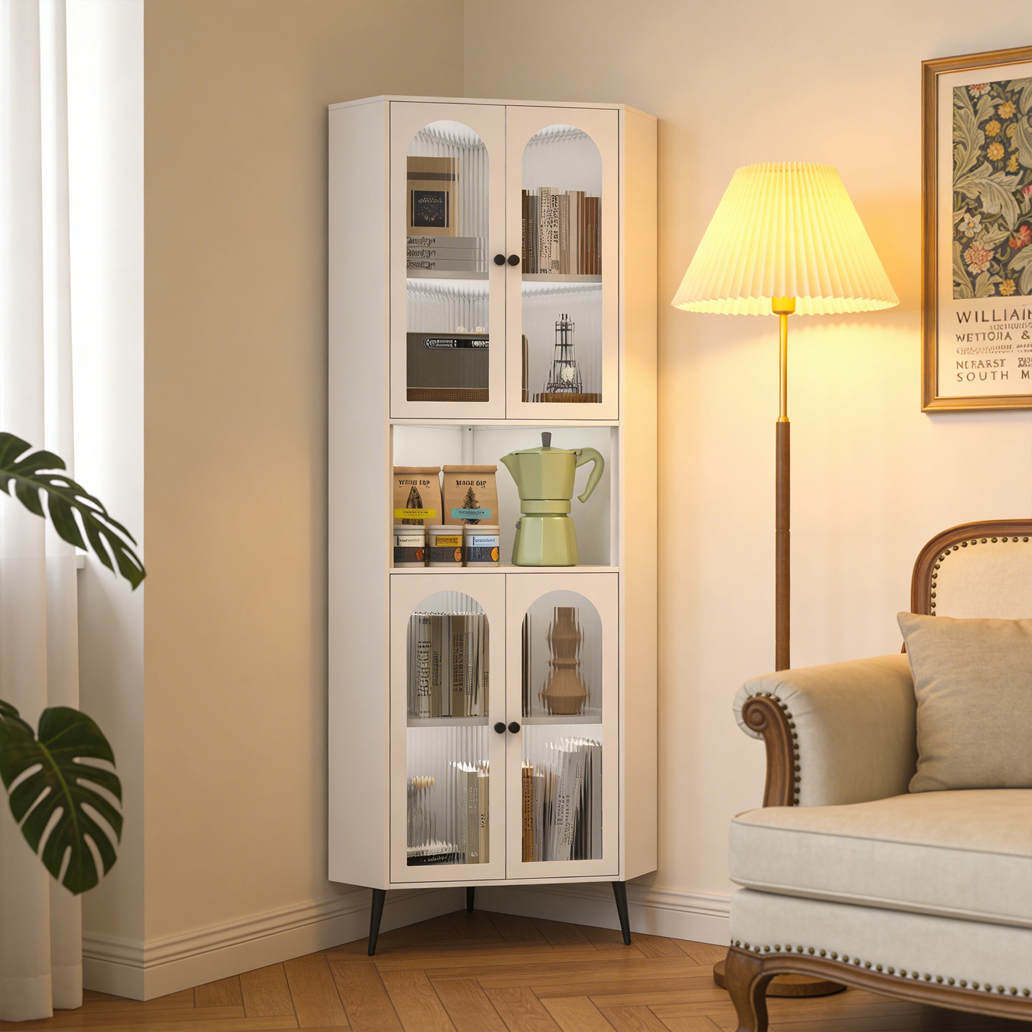 73''  Corner Cabinet, Metal Storage Cabinet with Doors and Adjustable Shelves, Corner Organizer Stylish Space-Saving Storage for Entryway, Bathroom,Bedroom,Dining Room, Living Room, Office(White) Main image