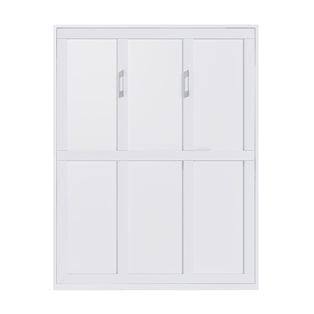Queen Murphy Bed, 65-inch Foldable Wall Bed with Metal Frame and Solid Wood Slats, White Finish, Space-Saving Design for Bedrooms and Guest Rooms