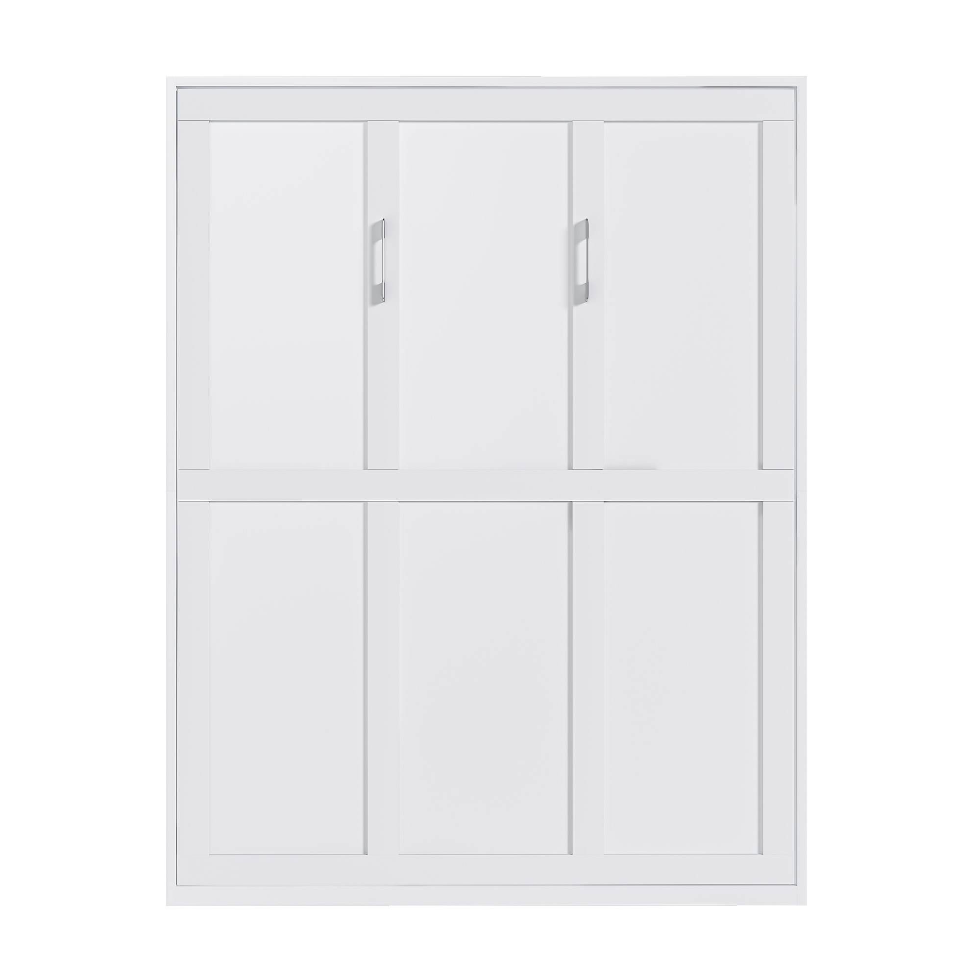 Queen Murphy Bed, 65-inch Foldable Wall Bed with Metal Frame and Solid Wood Slats, White Finish, Space-Saving Design for Bedrooms and Guest Rooms