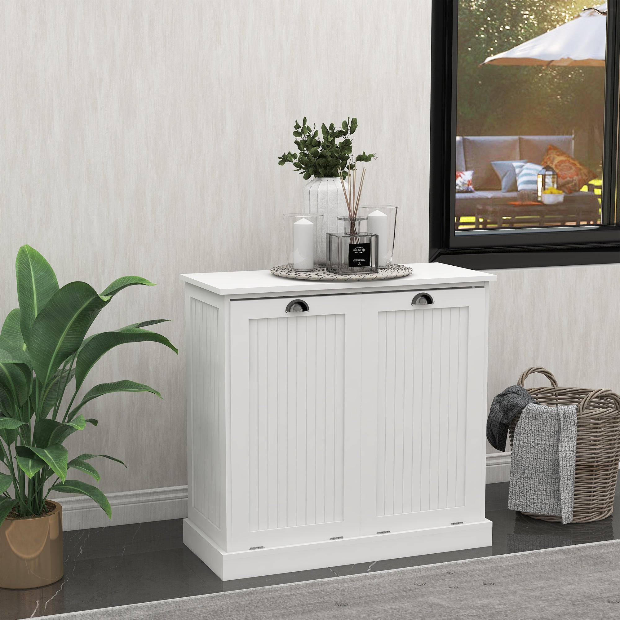 Two-Compartment Tilt-Out Laundry Sorter Cabinet-White Main image
