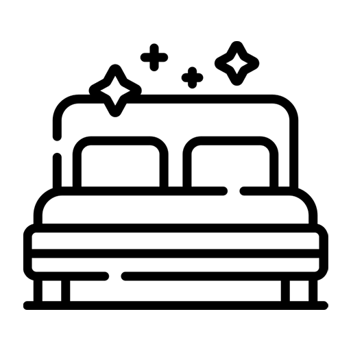 Line drawing of a bed with stars above it on a white background