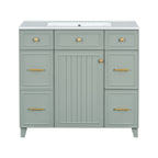 Transitional Green 36-Inch Bathroom Vanity with Ceramic Sink, Solid Wood Frame, Soft Close Doors, Adjustable Shelves, and Hairdryer Storage