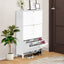 3 Drawer All Steel Shoe Cabinet, Freestanding Shoe Rack Storage Organizer with Flip Door, Modern Tipping Bucket Shoe Cabinet for Entryway, Hallway, Bedroom, White (Requires Assembly)