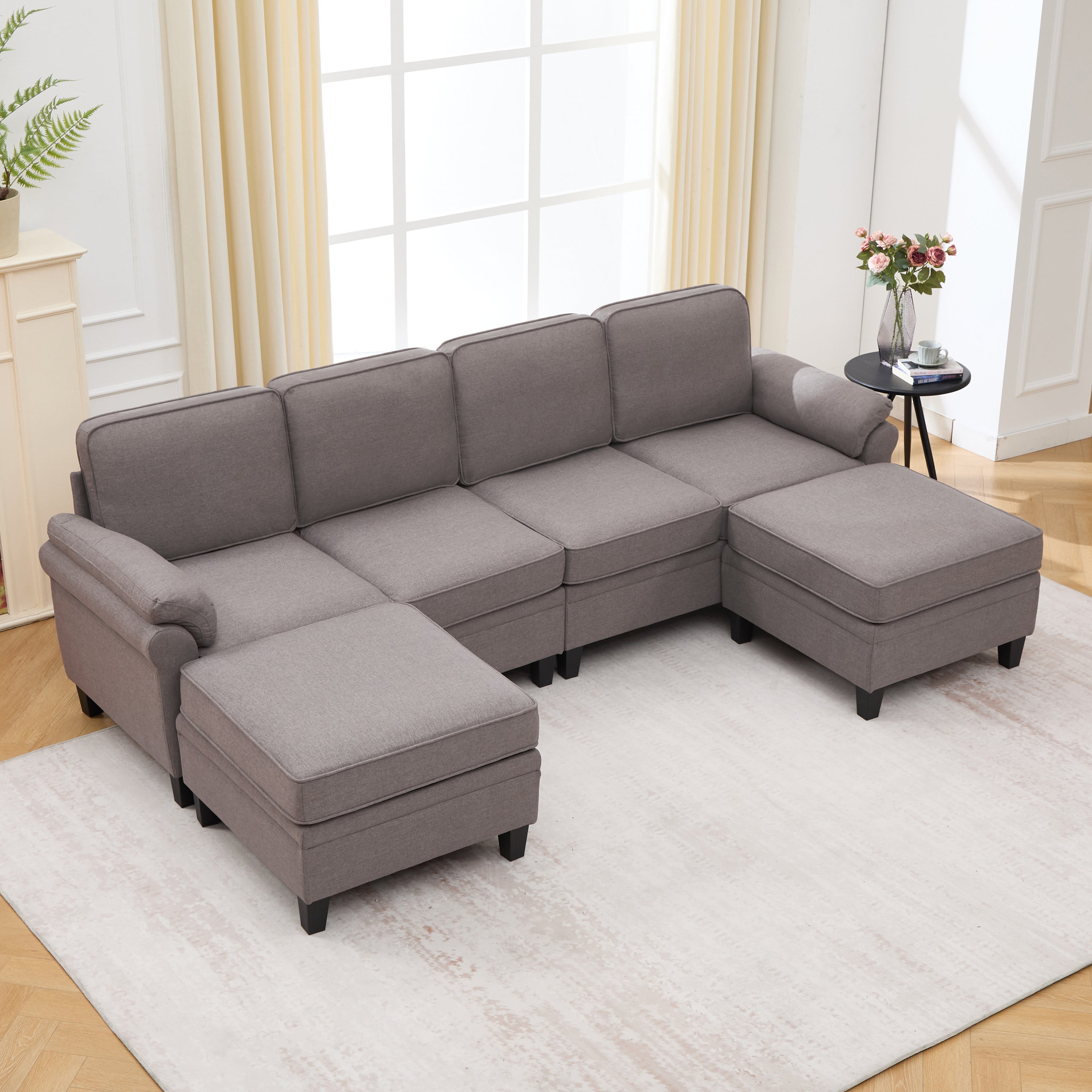 102-inch deep gray linen fabric modular combination sofa, L-shaped cloud sofa with storage space under the sofa, DIY combination for living room use Main image