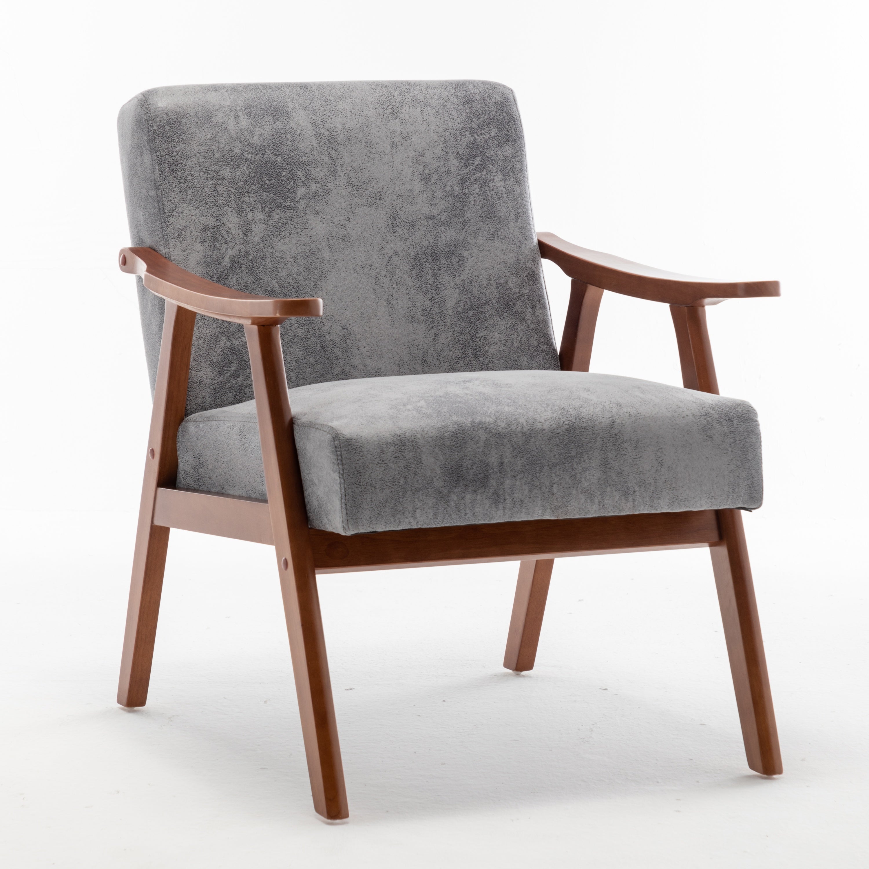 Mid-Century Modern Wingback Accent Chair with Solid Wood Frame and Extra-Thick Backrest – Lounge Chair for Living Room, Bedroom, or Reading Room Main image