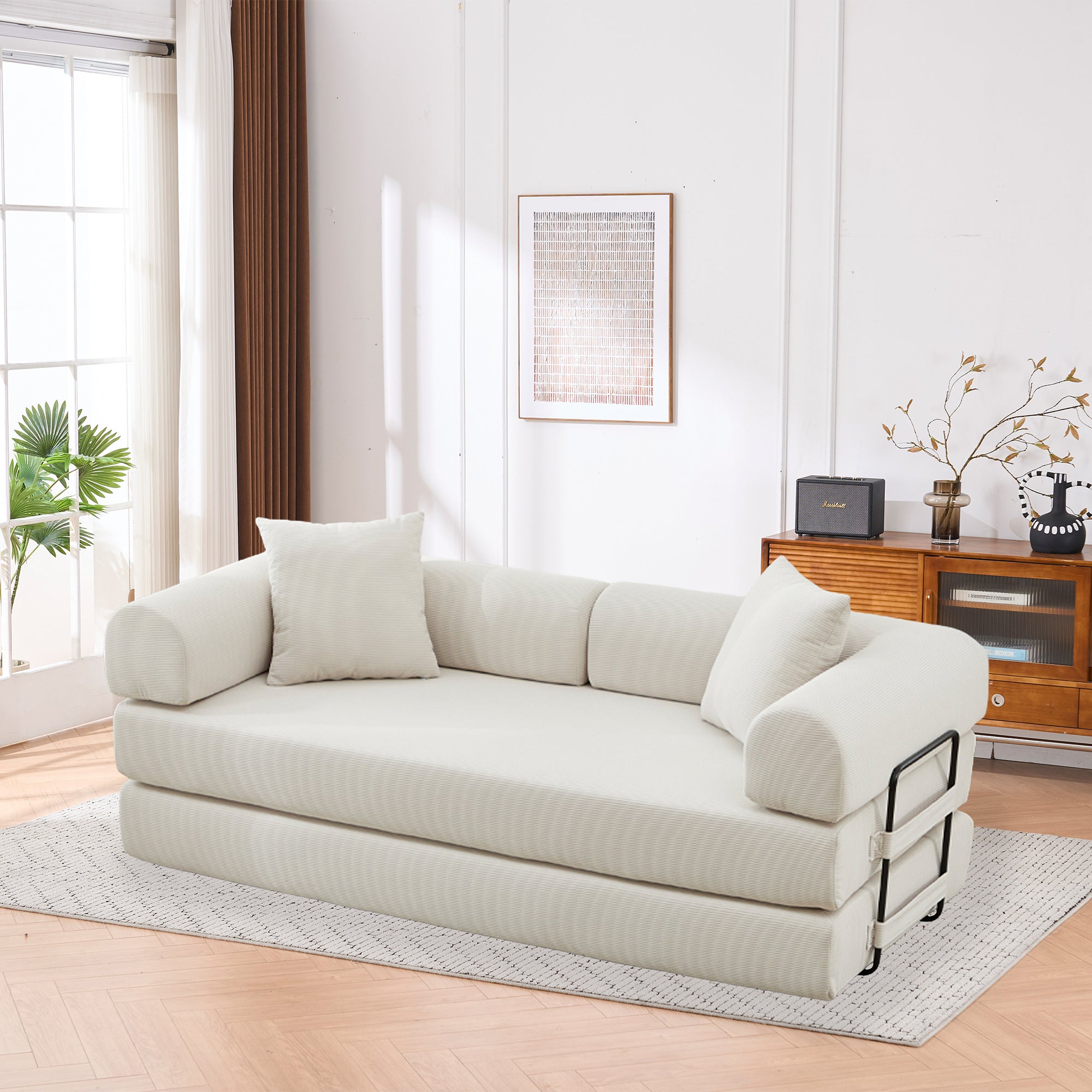 Folding Sofa Bed, 63' Convertible Couch Bed with 2 Pillows, Fold Out Couch, Foam Spring Floor Mattress, Futon Couch for Living Room, Office, Apartment Main image