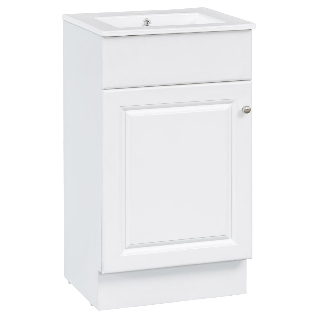 White 18' Bathroom Vanity with Sink, MDF & Ceramic, Adjustable Shelf, 18'L x 16'W x 32'H