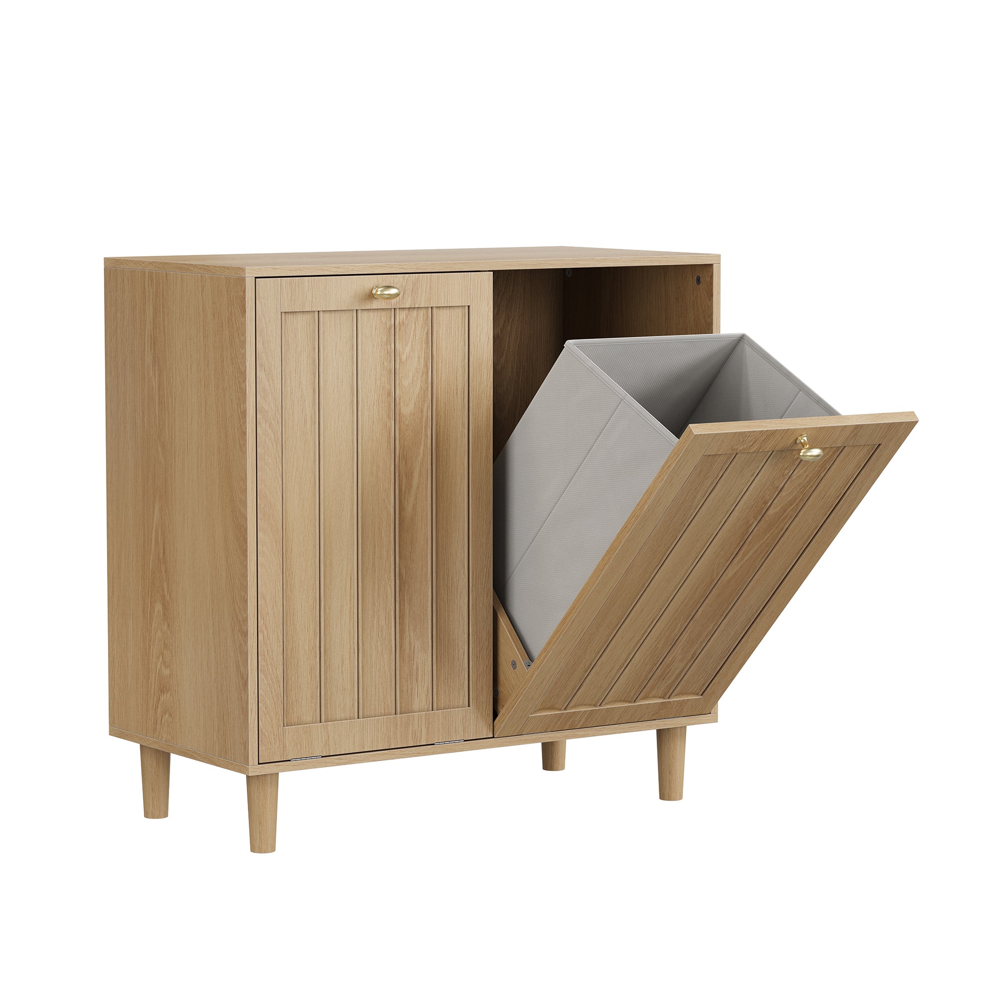 Oak Finish Sloping Laundry Basket with Removable Inner Bin, Concealed Storage Cabinet for Bathroom or Laundry Room, Freestanding MDF Household Rack Main image