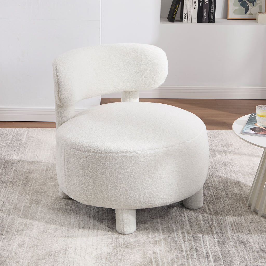 063-Teddy Fabric armless accent chair with curved backrest and solid wood legs upholstered chair slipper side chair  for primary living space bedroom vanity room or reading room ,White