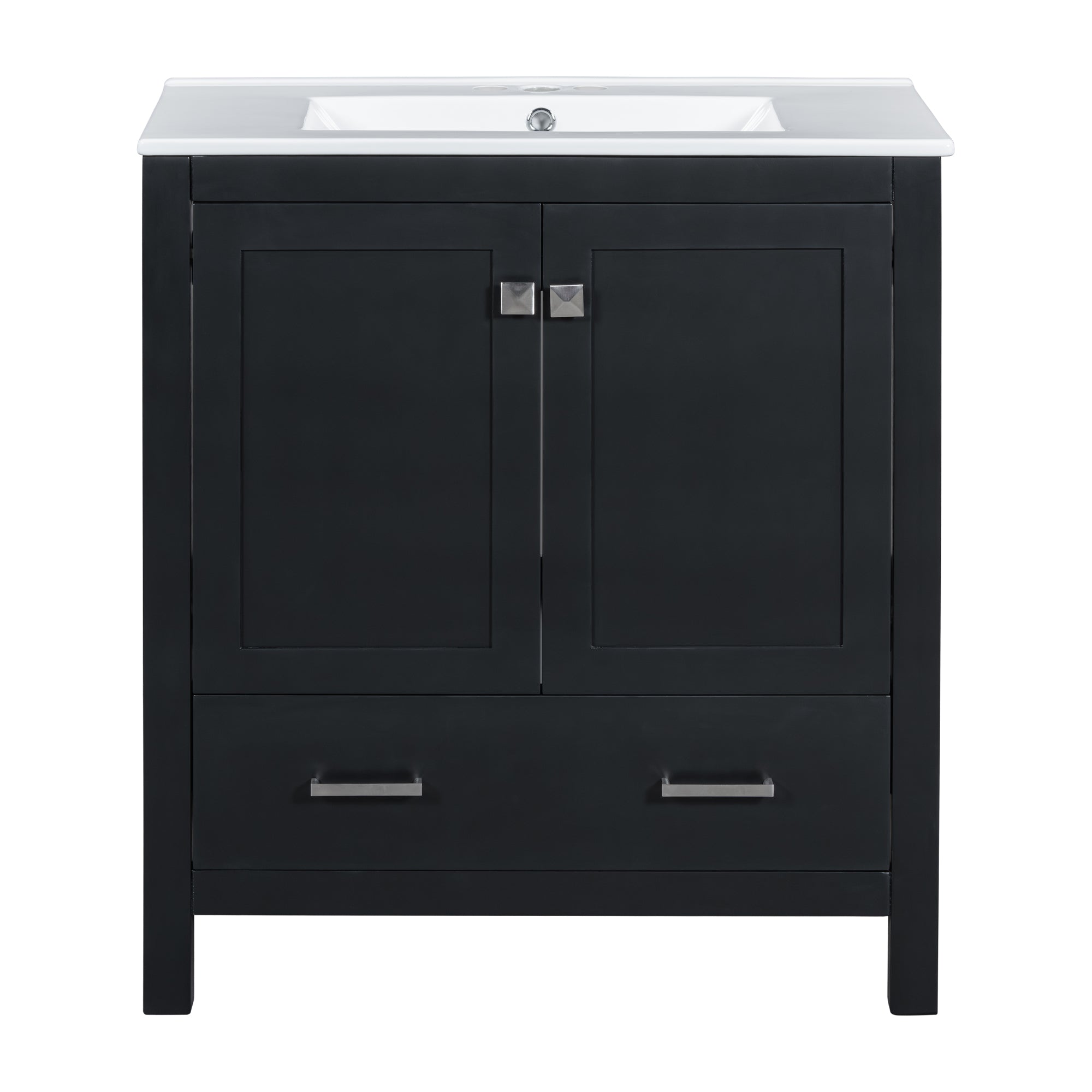 Transitional 30' Black Bathroom Vanity with Single Sink, Soft Close Doors, Solid Wood Frame, Ceramic Undermount Sink Main image