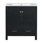 Transitional 30' Black Bathroom Vanity with Single Sink, Soft Close Doors, Solid Wood Frame, Ceramic Undermount Sink