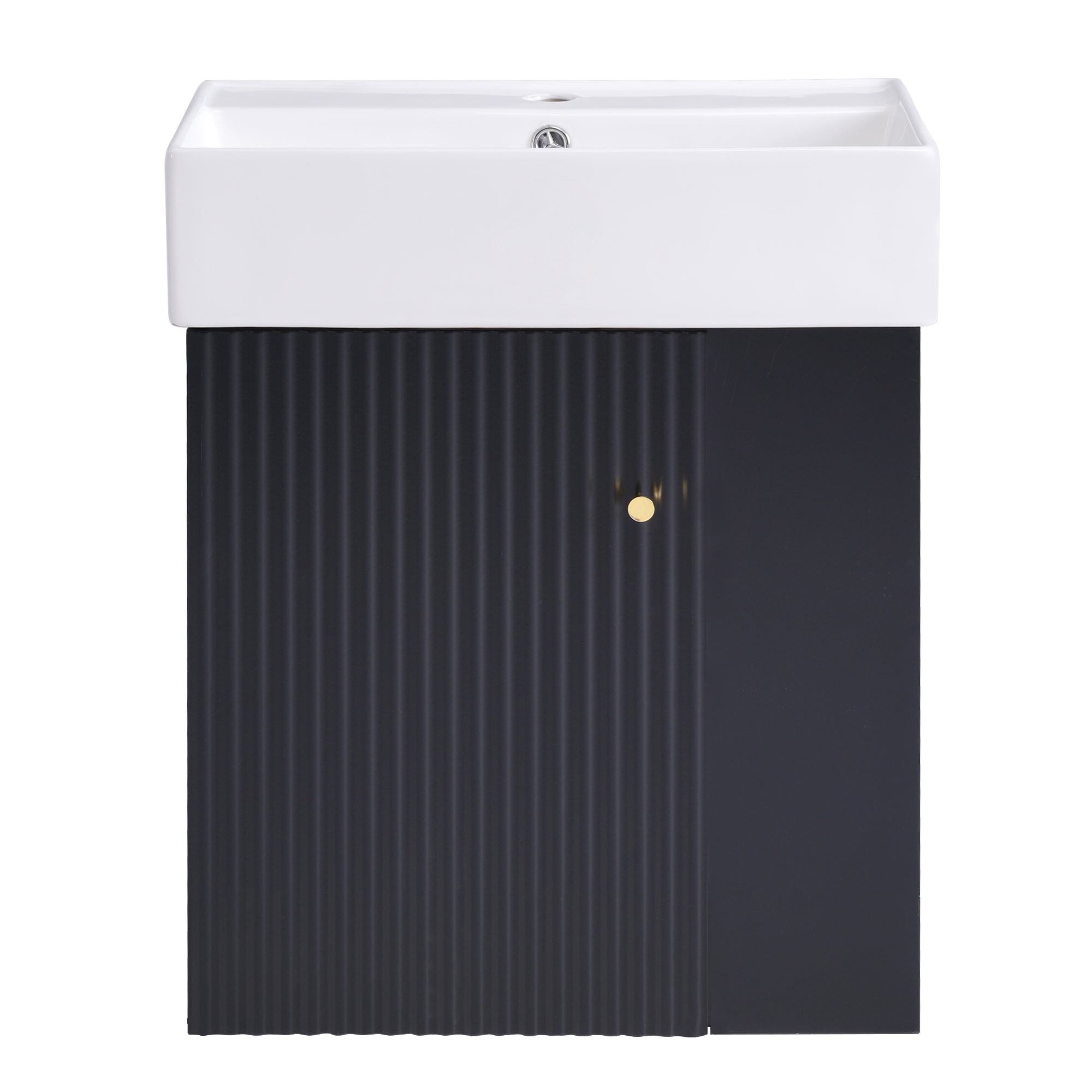 Modern Floating Bathroom Vanity with Ceramic Basin and Right Side Storage, Black, 21.6 Inches Main image
