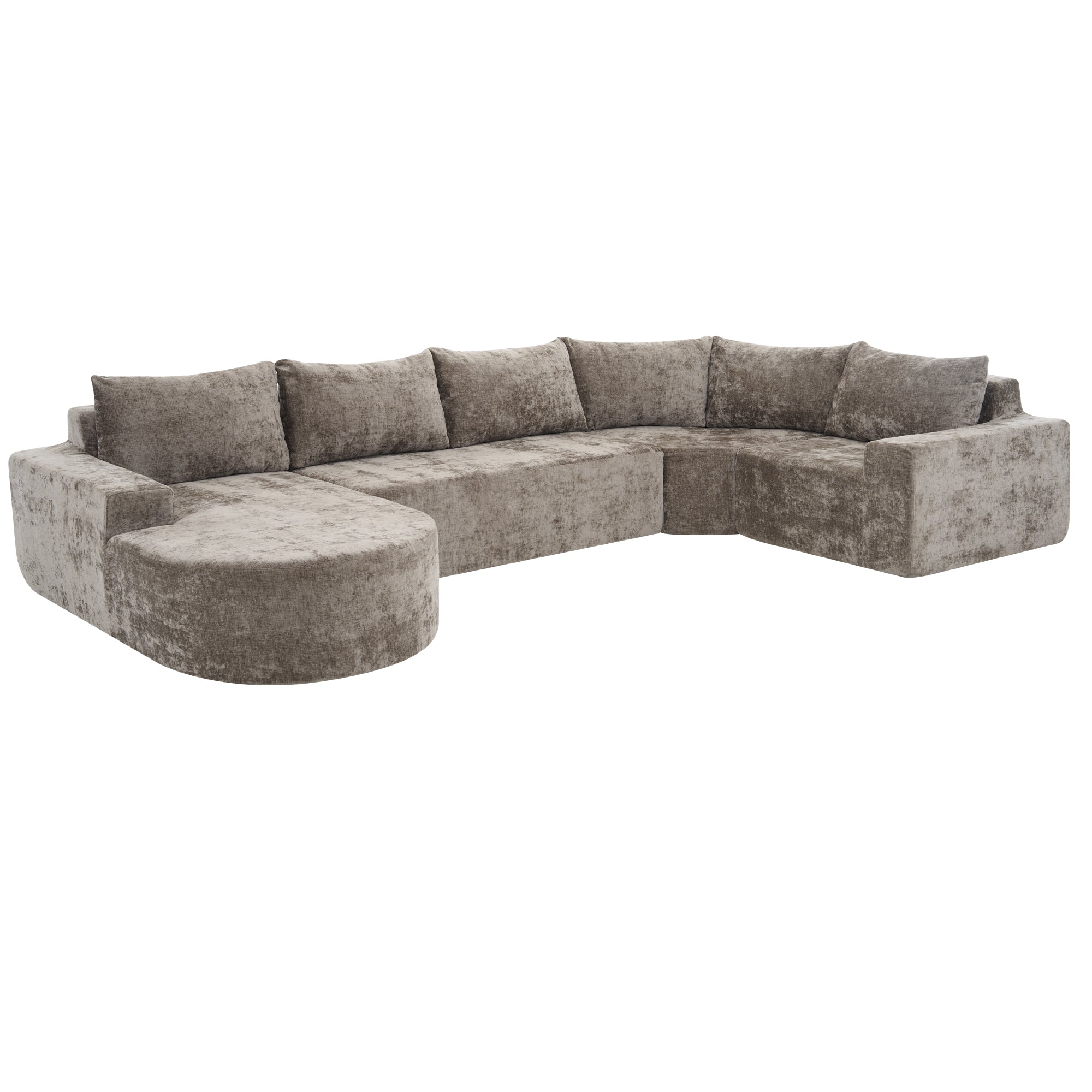 Oversized Modular Sofa Cloud Sectional Sofa Set with Deep Seat, Brown, Chenille, 139'