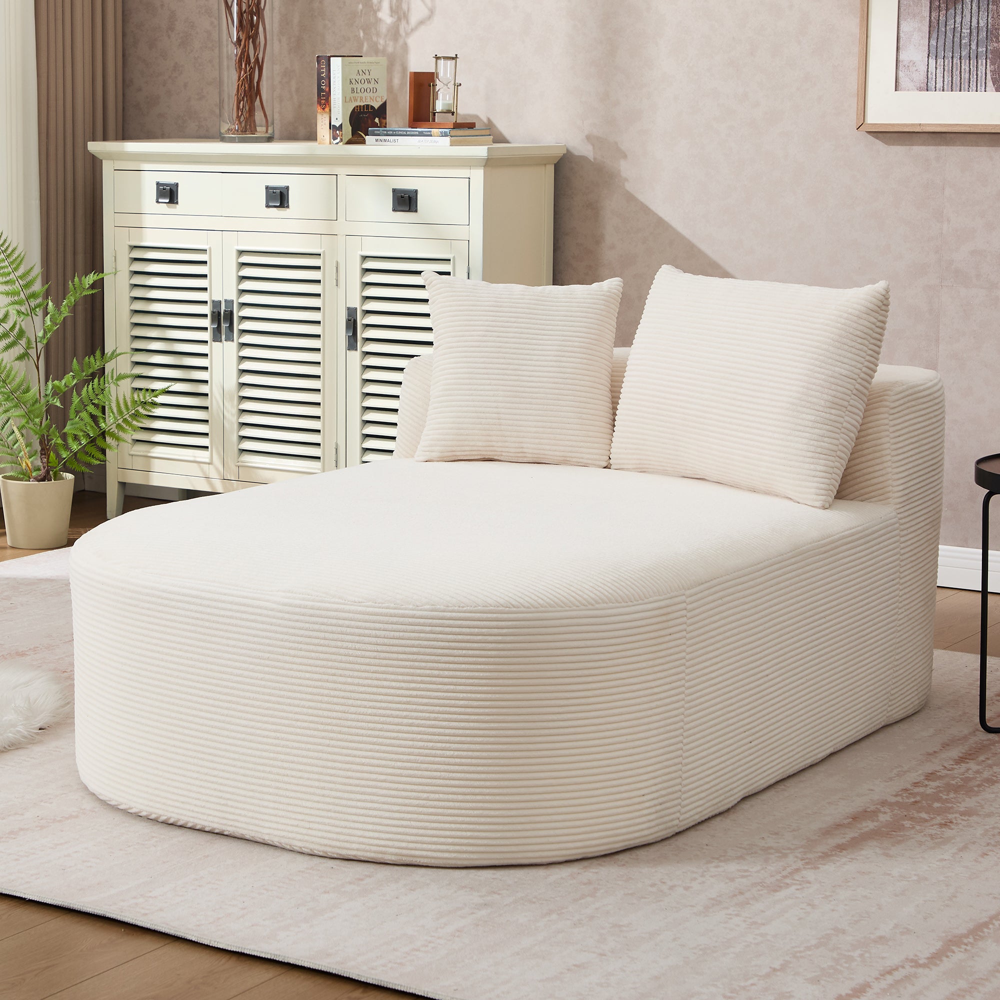 White Oversized Corduroy Chaise Lounge Sofa Bed with Deep Seat and Soft Pillows, 67.5'' Long, 46'' Wide Seat, No Assembly Required Secondary image