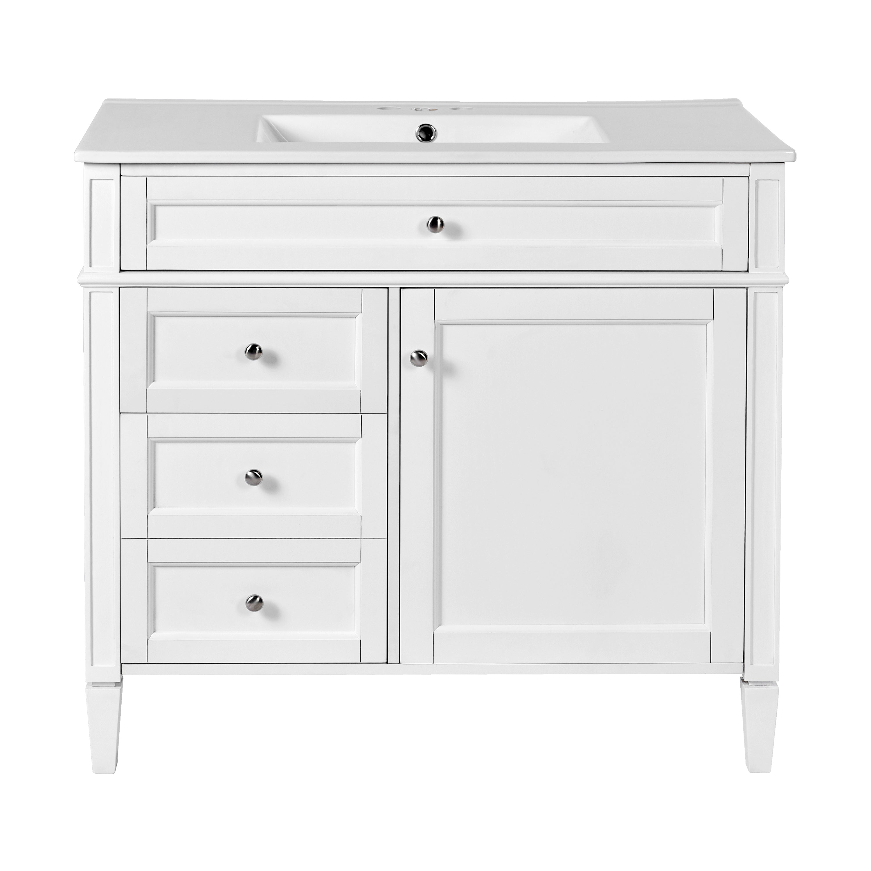 Modern White Bathroom Vanity with Ceramic Top Sink, 36'' Storage Cabinet with 2 Drawers and Tip-out Drawer, Rectangular Design Main image