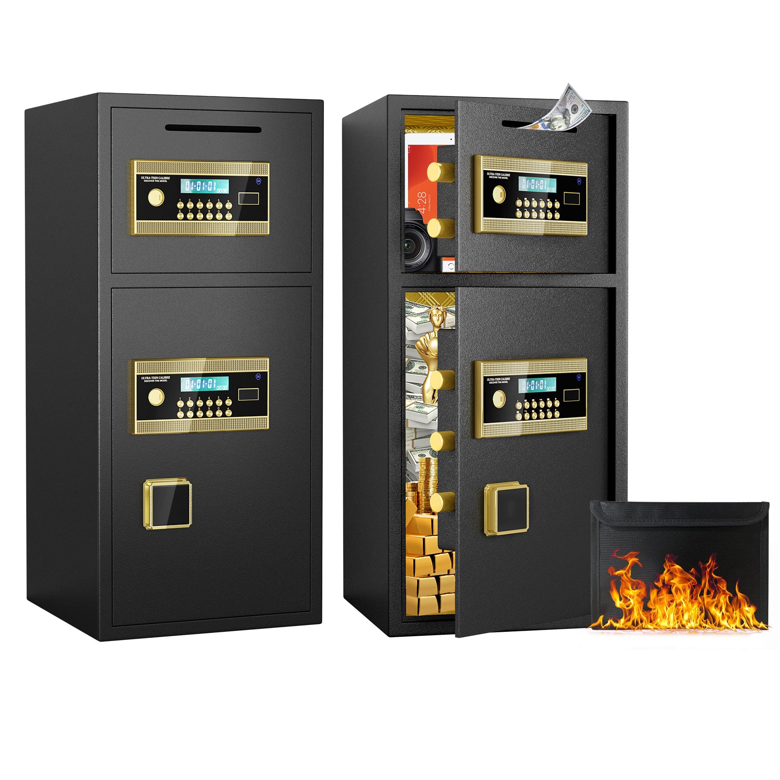Black Double Door Digital Keypad Safe Cabinet, 13.78"L × 13.78"W × 27.56"H Secondary image