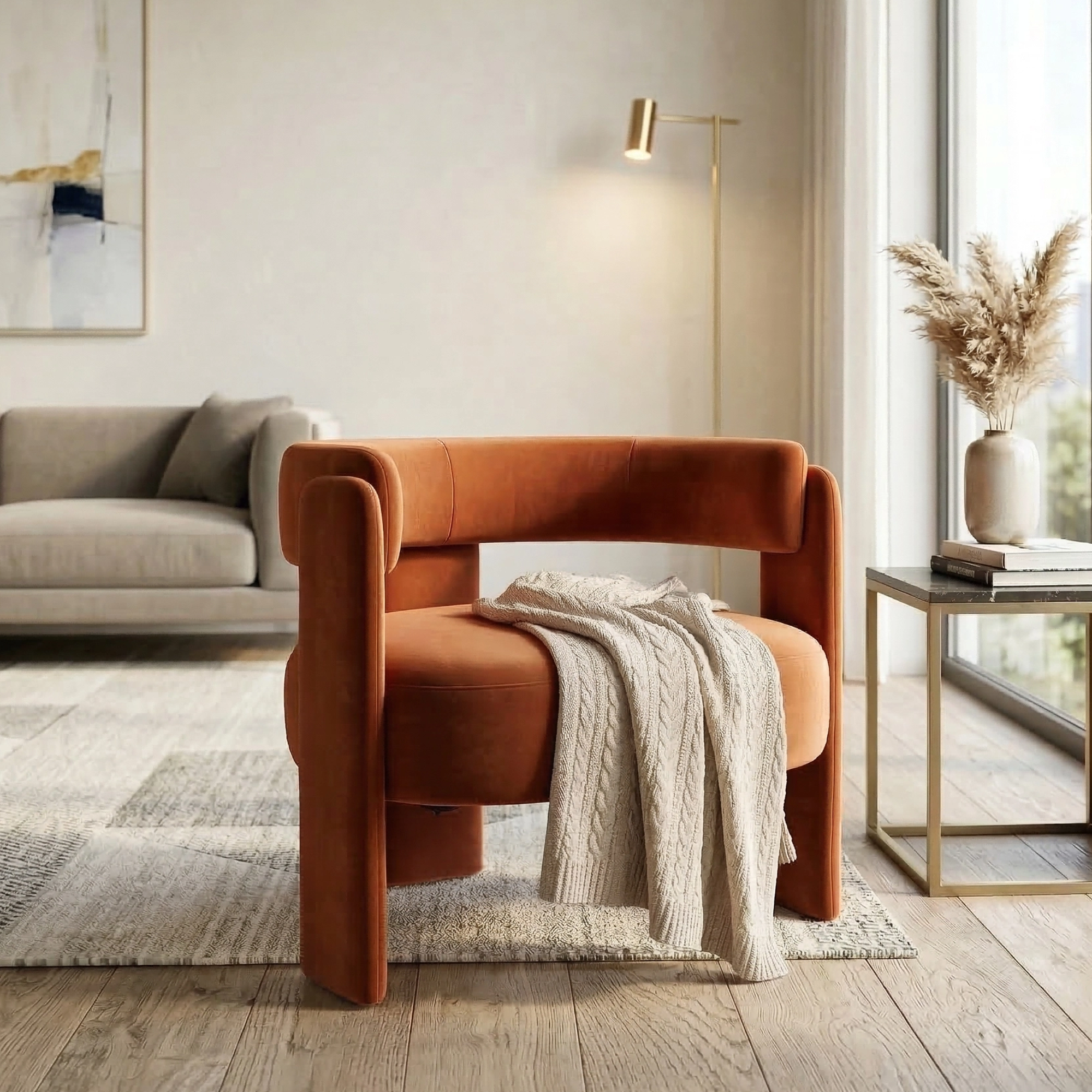 Accent Chair for Living Room, Velvet Comfy Single Sofa Chair Mid-Century Modern Armchair Wooden Legs for Bedroom Office Reading Main image