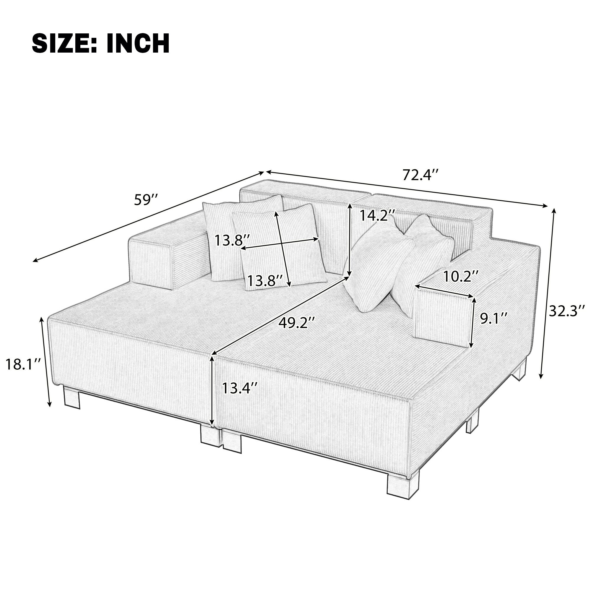 Modern Sofa Couch  Sofa Bed Upholstered Sofa  Chaise Lounge with 4 Pillows for Living Room, Orange Secondary image