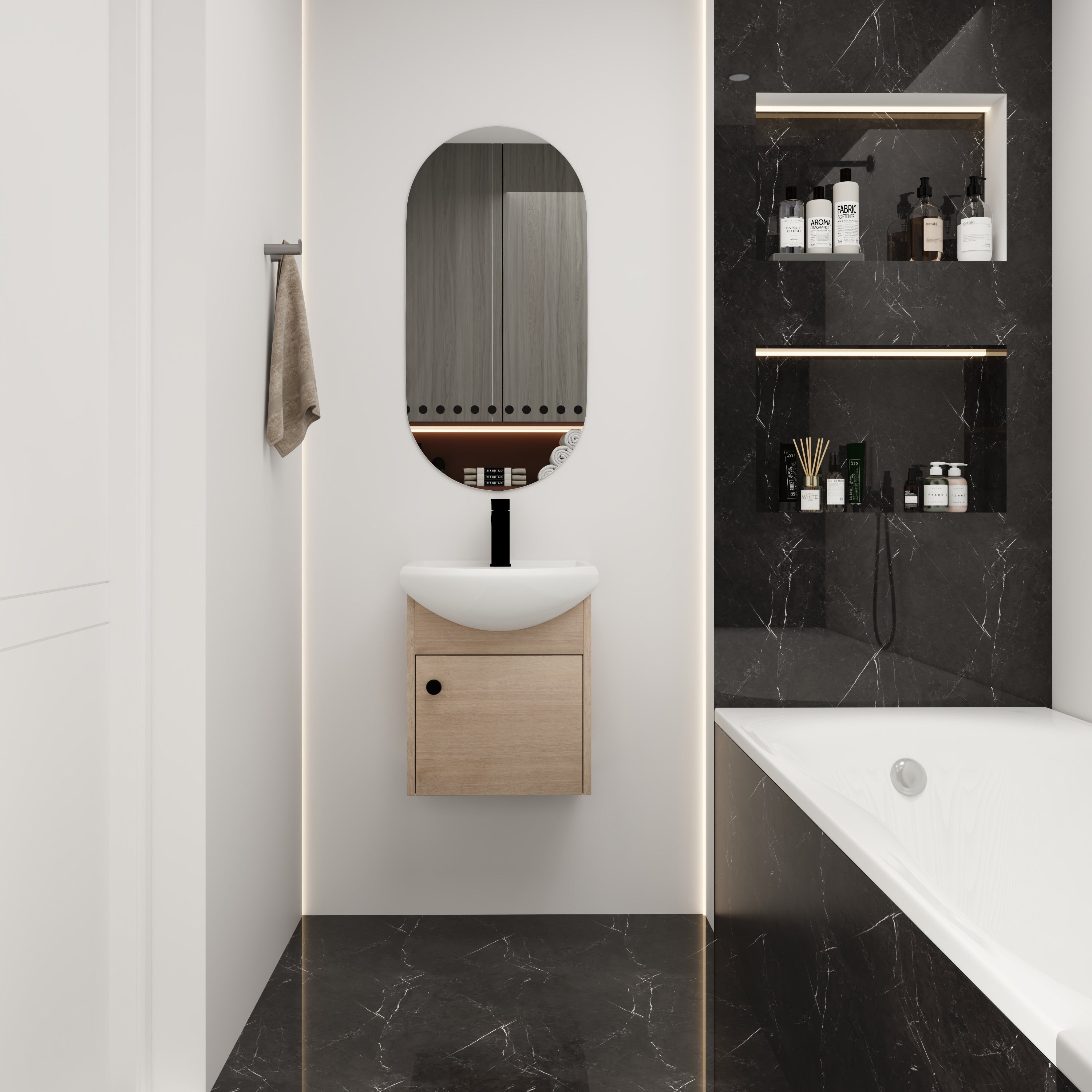 Small Size 18 Inch Bathroom Vanity With Ceramic Sink,Wall Mounting Design(KD-PACKING)-G-BVB02318PLO Main image
