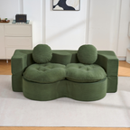 Convertible Sleeper Sofa, Modern Folding Futon Corduroy Floor Foam Compression Loveseat Sofa Bed Couch, Foldable Full Size Guest Bed with 2 Pillows for Living Room Bedroom Apartment, Green