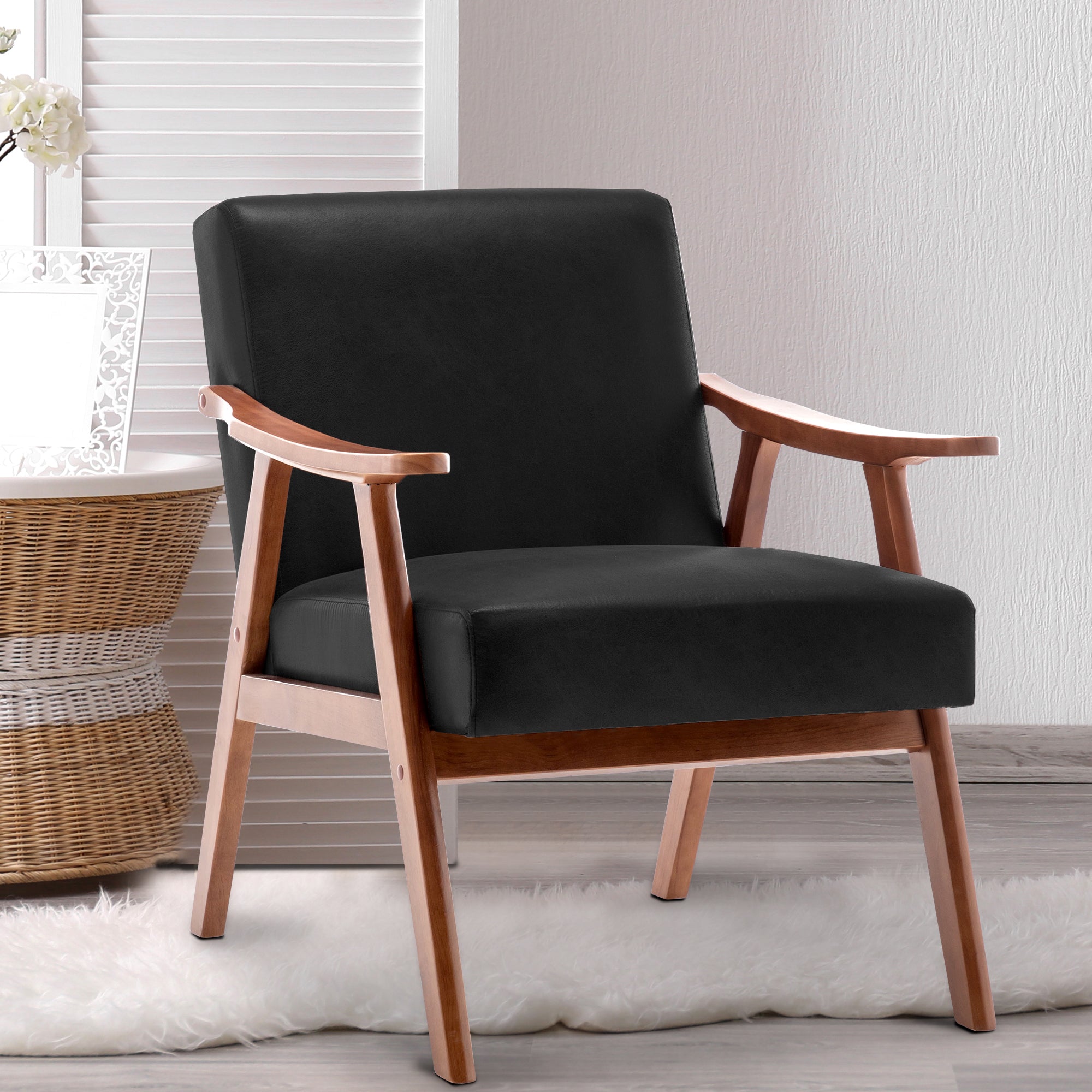 Mid-Century Modern Wingback Accent Chair with Solid Wood Frame and Extra-Thick Backrest – Lounge Chair for Living Room, Bedroom, or Reading Room Secondary image