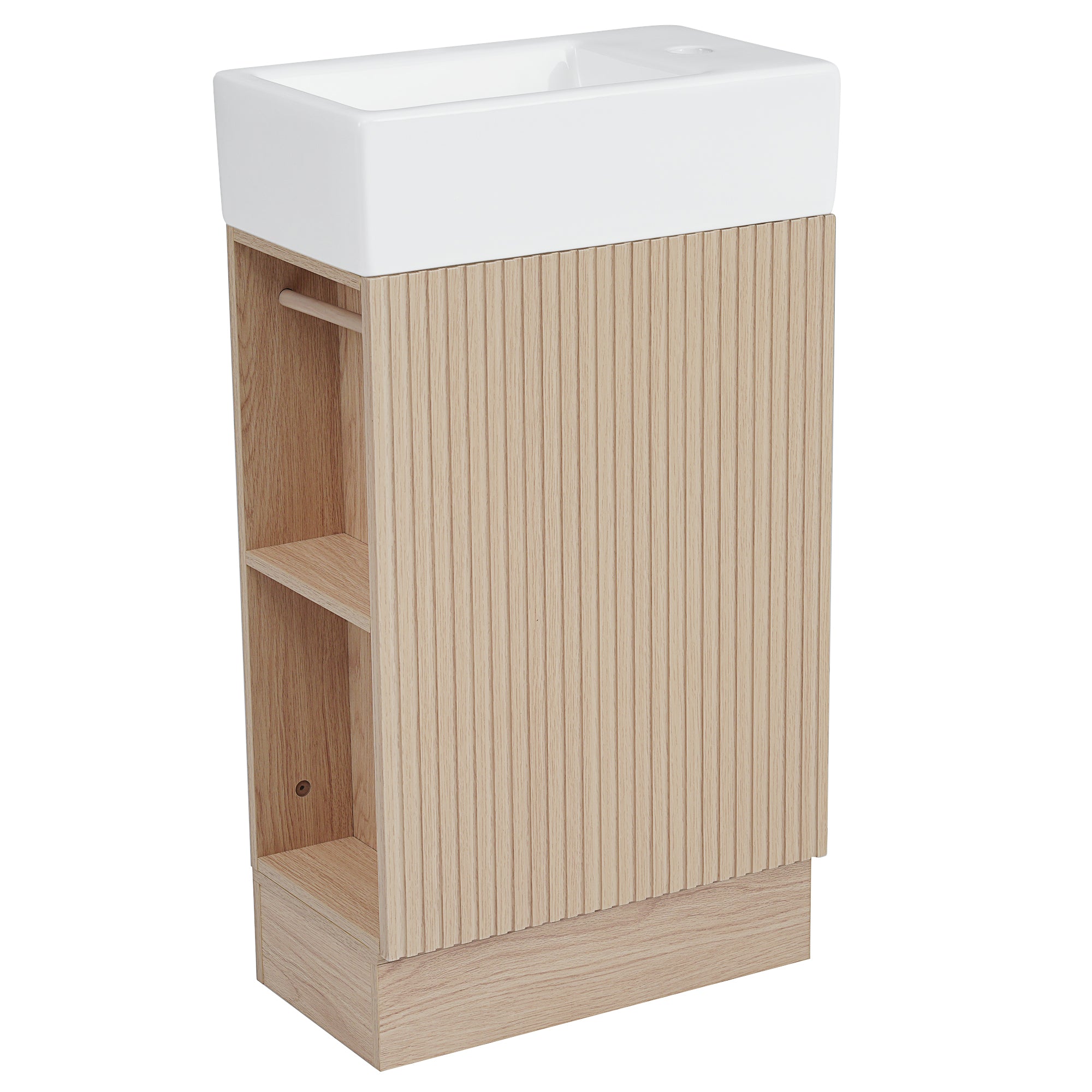 Modern Bathroom Vanity with Ceramic Sink, MDF Cabinet & Two-tier Shelf, Natural Finish, 18.6' L x 10.6' W x 33.2' H Main image