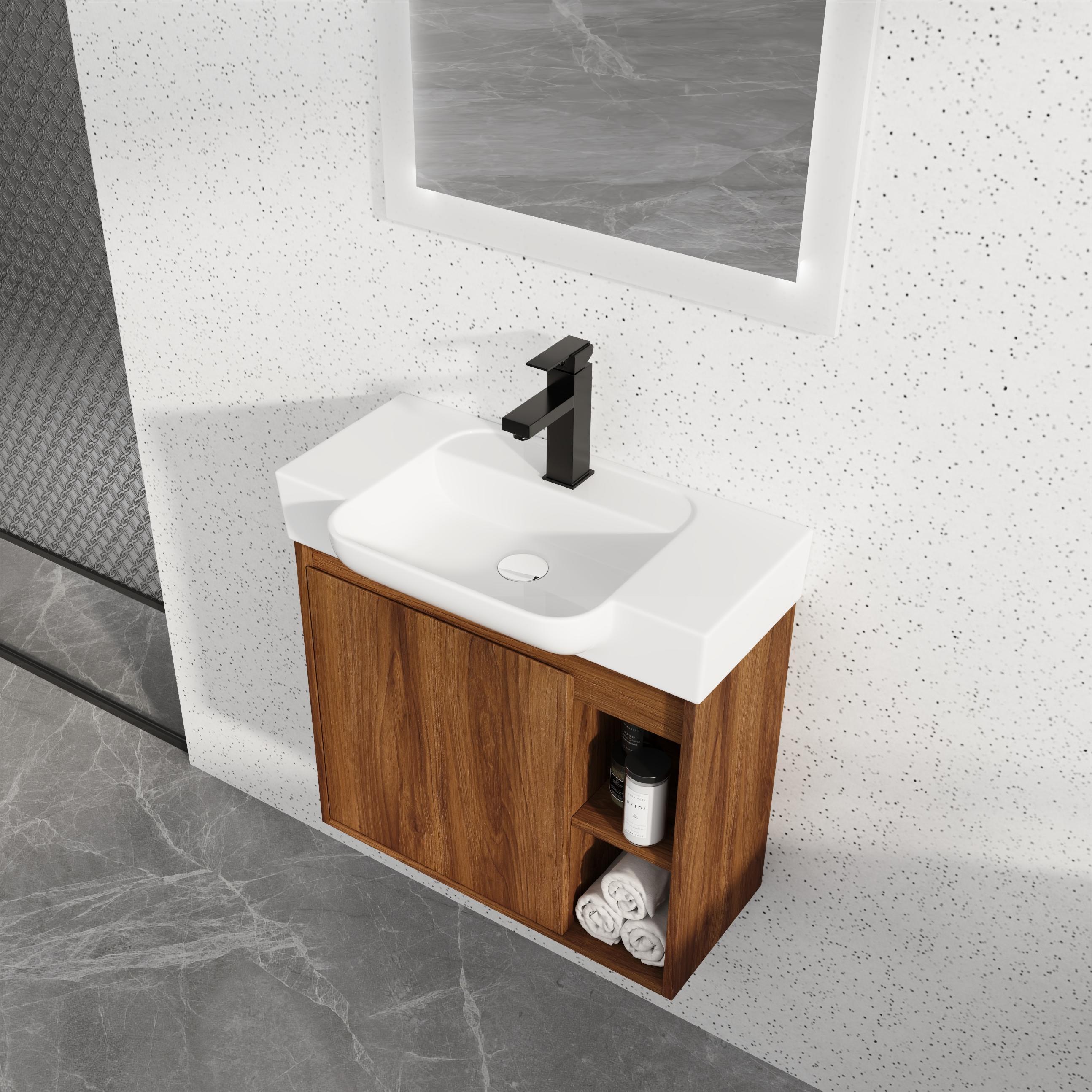 24'' Wall-Mounted Bathroom Vanity with White Ceramic Sink & Soft-Close Door, KD-Packing Main image